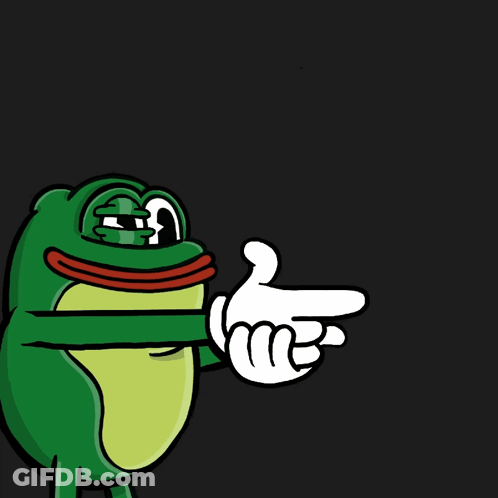 A Cartoon Frog Pointing At Something With The Word Pow Written Below It GIF