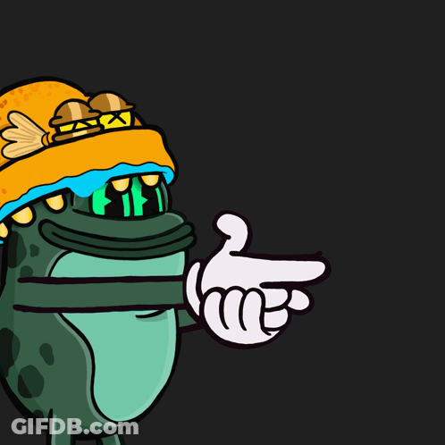 A Cartoon Frog Pointing At The Word Pow GIF