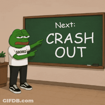 A Cartoon Frog Points To A Blackboard That Says Next Crash Out GIF