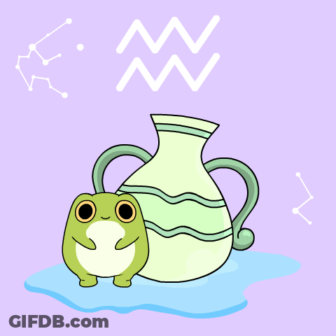 A Cartoon Frog Sitting Next To A Pitcher With The Letter W Above It GIF