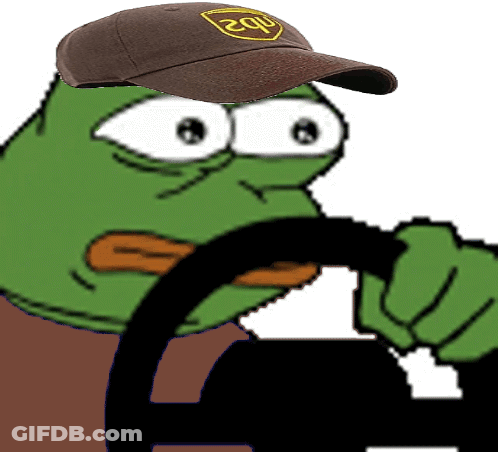 A Cartoon Frog Wearing A Brown Ups Hat Is Driving A Car GIF