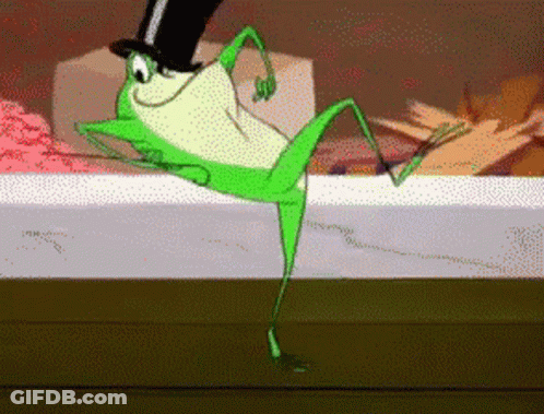 A Cartoon Frog Wearing A Top Hat And Dancing GIF