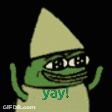 A Cartoon Frog Wearing A White Hat And Sunglasses Says " Yay " GIF
