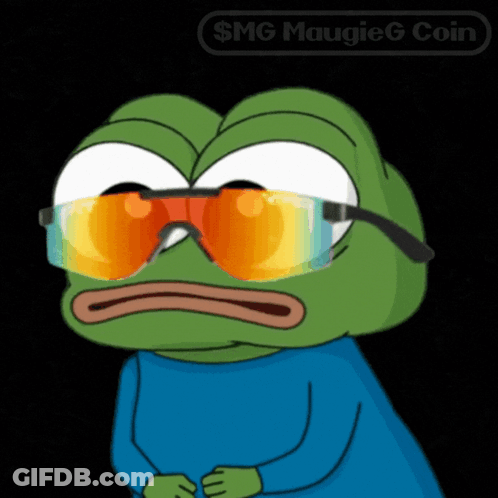 A Cartoon Frog Wearing Sunglasses With The Words $ Mg Maugieg Coin Behind It GIF