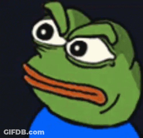 A Cartoon Frog With A Blue Shirt On Is Making A Funny Face . GIF
