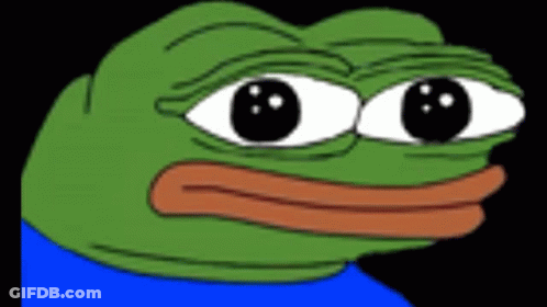 A Cartoon Frog With Big Eyes And A Blue Shirt Is Looking At The Camera . GIF