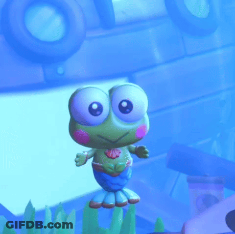 A Cartoon Frog With Big Eyes And A Flower On His Chest GIF