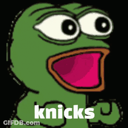 A Cartoon Frog With Its Mouth Open And The Word Knicks Written Below It GIF