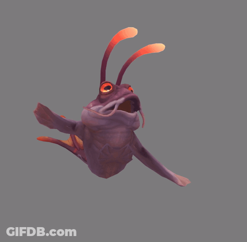A Cartoon Frog With Orange Eyes Is Swimming In The Air GIF