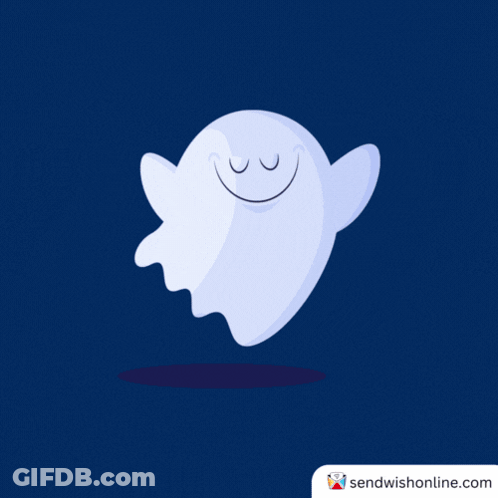 A Cartoon Ghost Is Jumping In The Air With A Sendwishonline.com Logo Behind It GIF