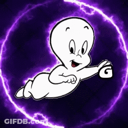 A Cartoon Ghost Is Surrounded By Purple Lightning GIF
