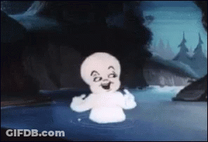 A Cartoon Ghost Is Swimming In A River And Giving The Middle Finger GIF
