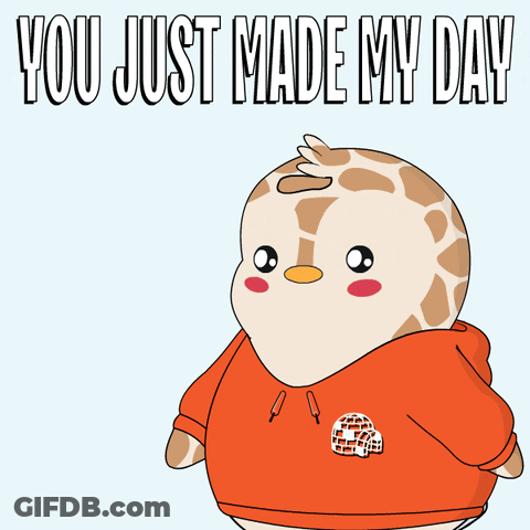 A Cartoon Giraffe Wearing An Orange Hoodie With The Words You Just Made My Day GIF