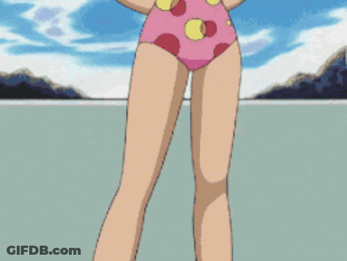 A Cartoon Girl In A Pink Polka Dot Swimsuit GIF