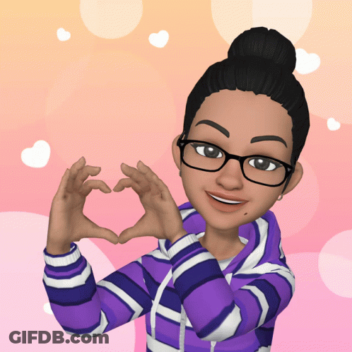 A Cartoon Girl In A Purple And White Striped Shirt Making A Heart Shape With Her Hands GIF