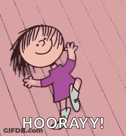 Cartoon Girl In Purple Dress Jumping Hooray GIF