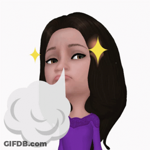 A Cartoon Girl In A Purple Top Blowing A Cloud GIF