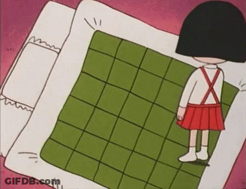 A Cartoon Girl In A Red Skirt Is Standing On A Green Checkered Blanket . GIF