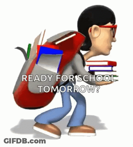 Cartoon Girl Carrying Backpack Full Of Books GIF