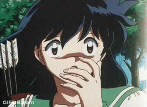 A Cartoon Girl Is Covering Her Mouth With Her Hand While Standing In Front Of Arrows GIF