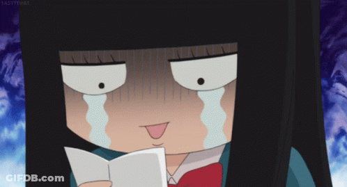 A Cartoon Girl Is Crying While Holding A Piece Of Paper GIF