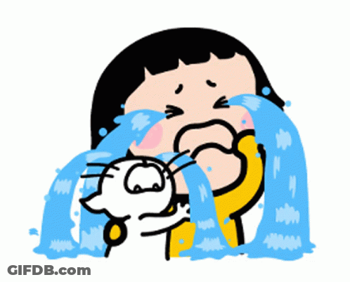 A Cartoon Girl Is Crying While Holding A White Cat GIF