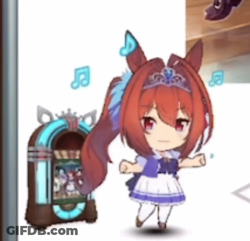 A Cartoon Girl Is Dancing In Front Of A Jukebox With Music Notes . GIF