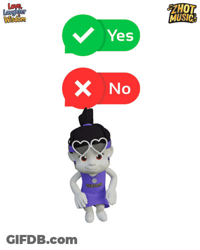 A Cartoon Girl Is Dancing With A Yes And No Button Above Her GIF