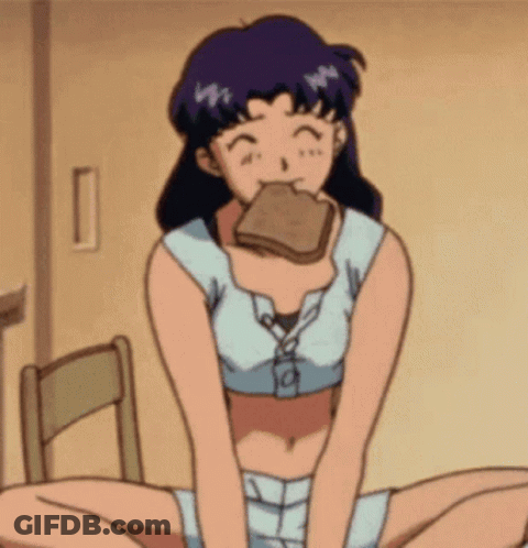 A Cartoon Girl Is Eating A Piece Of Bread GIF