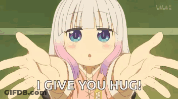 A Cartoon Girl Is Giving A Hug With Her Arms Outstretched And The Words `` I Give You Hug '' . GIF