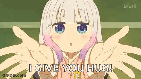 A Cartoon Girl Is Giving A Hug With The Words `` I Give You Hug '' Written Below Her GIF