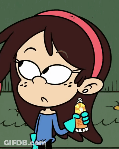A Cartoon Girl Is Holding A Bottle That Says ' Orange Juice ' On It GIF