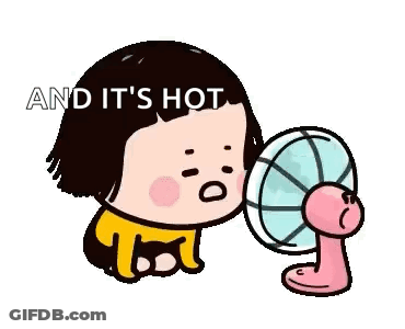 A Cartoon Girl Is Holding A Fan In Her Hand And It 'S Hot . GIF