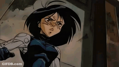 A Cartoon Girl Is Holding A Gun In Her Hand And Looking Out Of A Window . GIF