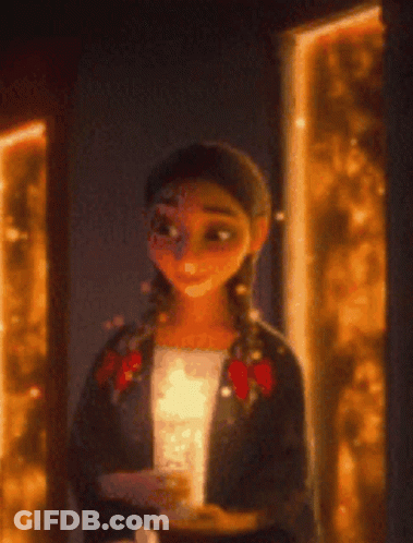 A Cartoon Girl Is Holding A Lit Candle In Her Hands GIF