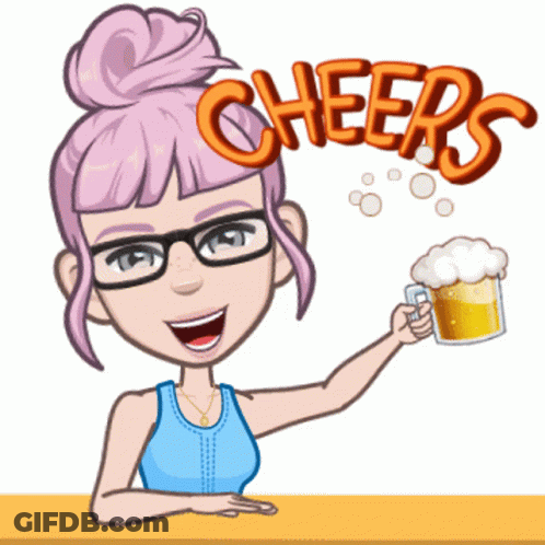 A Cartoon Girl Is Holding A Mug Of Beer And Cheers GIF