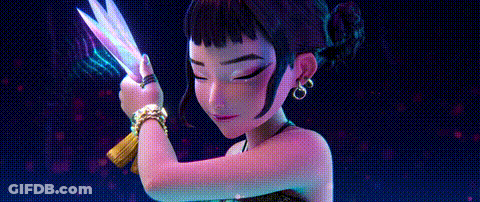 A Cartoon Girl Is Holding A Pair Of Scissors In Her Hand . GIF