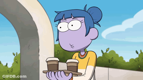 Cartoon Girl Holding Coffee Tray GIF