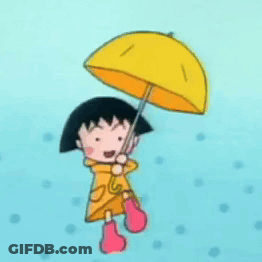 A Cartoon Girl Is Holding A Yellow Umbrella In The Air GIF