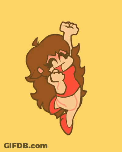 A Cartoon Girl Is Jumping In The Air With Her Fist In The Air And Giving The Middle Finger . GIF