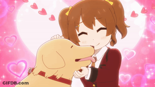 A Cartoon Girl Is Kissing A Dog On The Cheek GIF