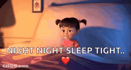 A Cartoon Girl Is Laying In A Bed With The Words `` Night Night Sleep Tight '' Written On The Bottom . GIF