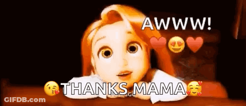 A Cartoon Girl Is Laying On A Bed And Saying `` Awww ! Thanks Mama '' . GIF