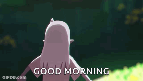 A Cartoon Girl Is Making A Heart Shape With Her Hands And The Words `` Good Morning '' . GIF