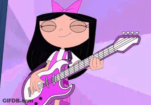 A Cartoon Girl Is Playing A Pink Guitar GIF