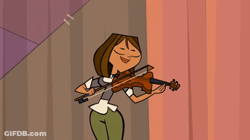 A Cartoon Girl Is Playing A Violin With A Smile On Her Face GIF