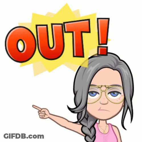 A Cartoon Girl Is Pointing At The Word Out Above Her Head GIF