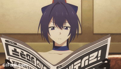 A Cartoon Girl Is Reading A Newspaper That Says ' I Love ' On It GIF