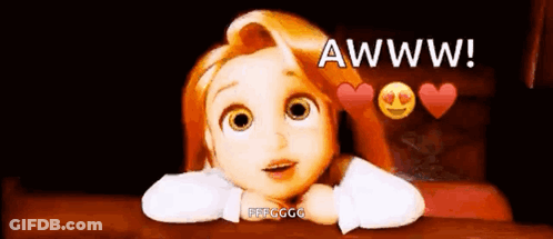 A Cartoon Girl Is Sitting At A Table With Her Head Resting On Her Hands And The Words Awww . GIF