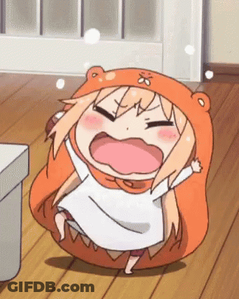 A Cartoon Girl Is Sitting On A Wooden Floor Wearing A Bear Hat . GIF